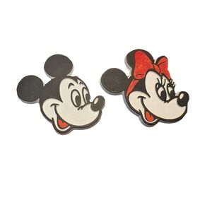 Vtg Disney Mickey & Minnie Mouse Rubber Fridge Magnets - Set Of 2 Made in USA